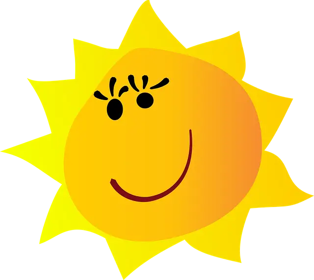 Cartoon Sun with Happy Face and Yellow Rays