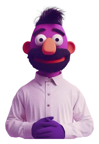 Friendly Cartoon Character with Purple Skin and Beard
