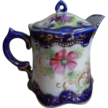 Floral Teapot with Blue and Pink Design