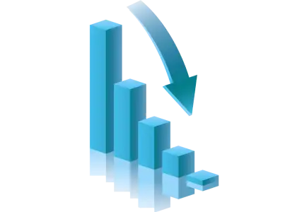 Blue Declining Bar Graph with Arrow