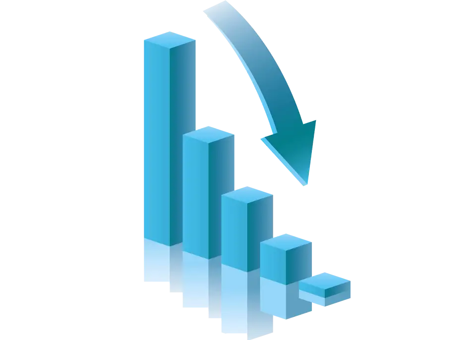 Blue Declining Bar Graph with Arrow