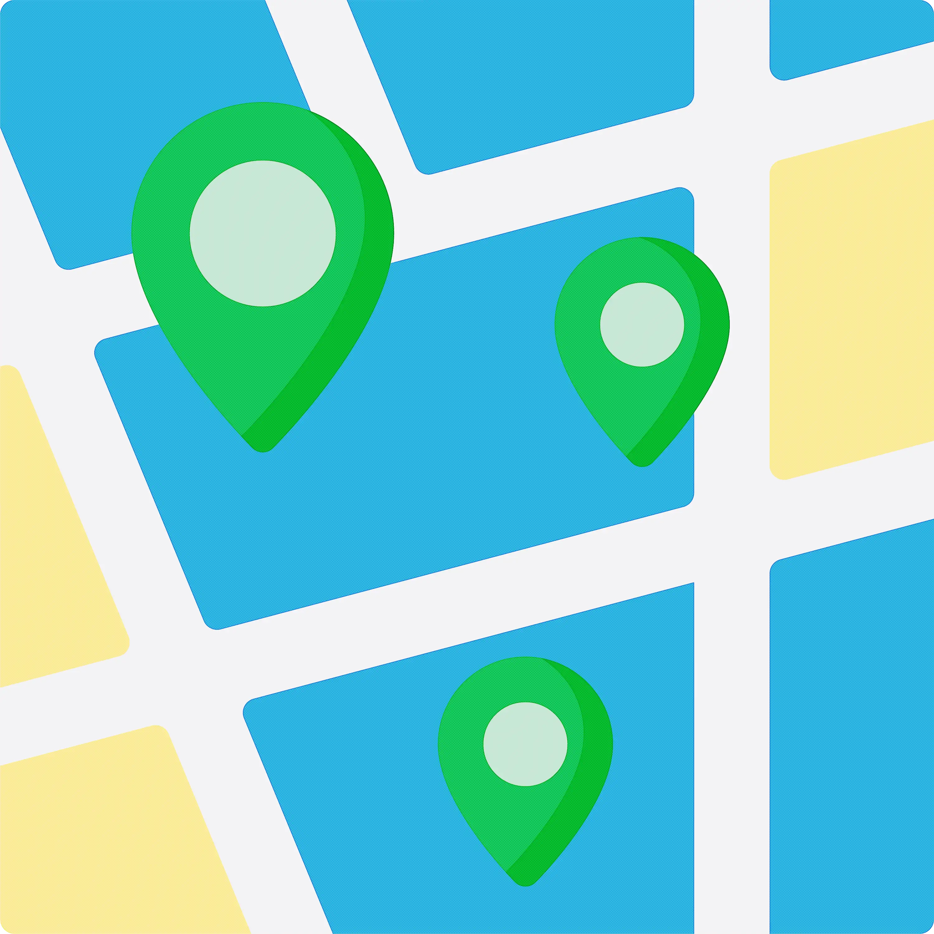 Map with Multiple Green Location Pins