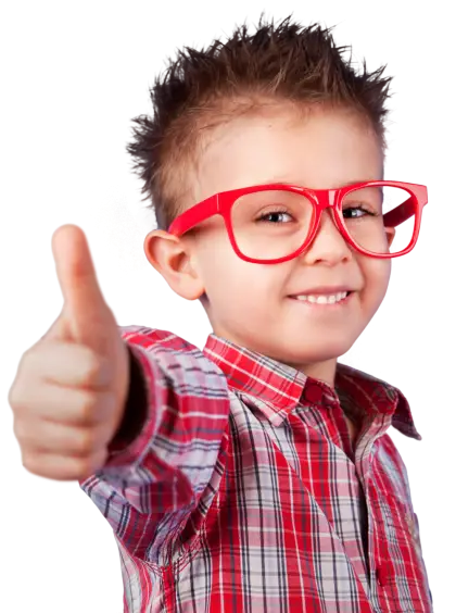 Happy Boy with Red Glasses Giving Thumbs Up