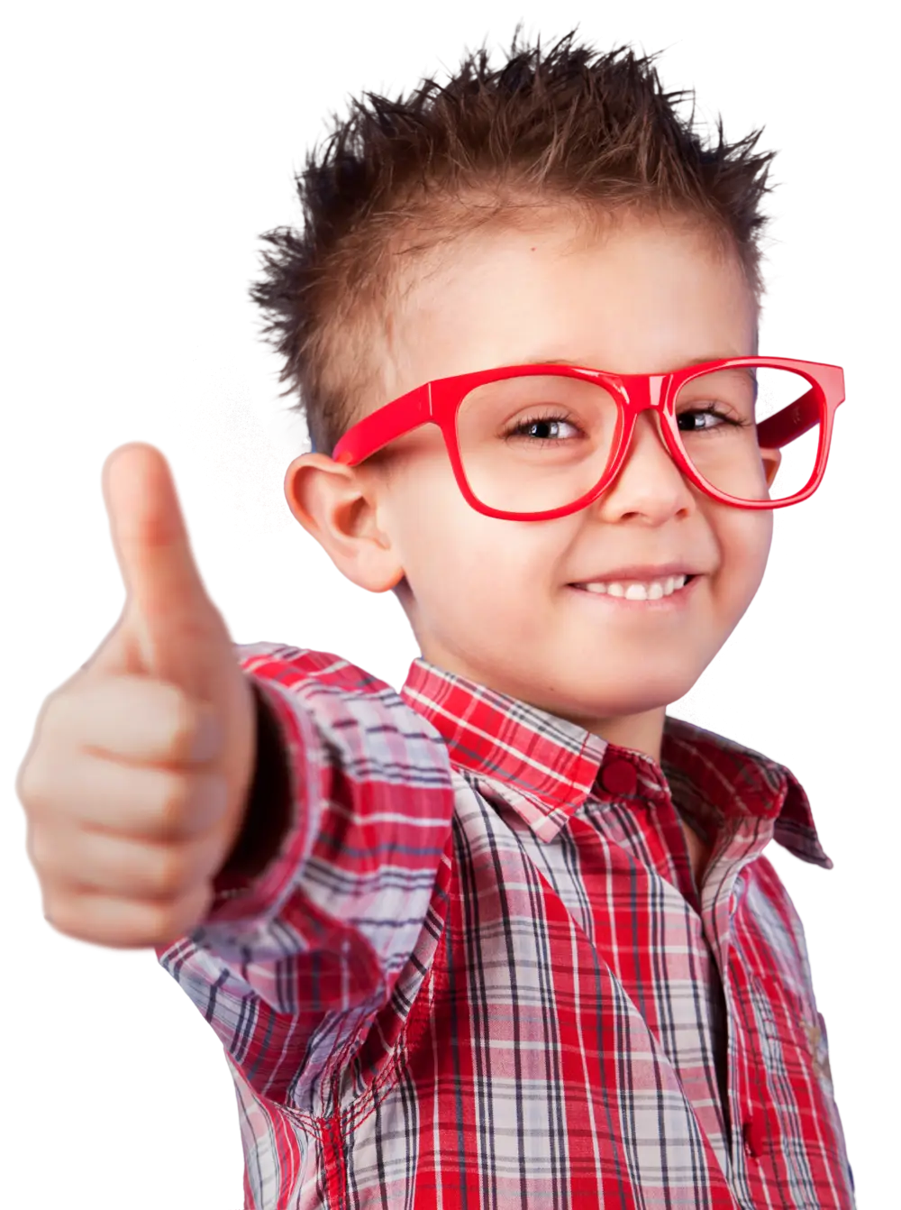 Happy Boy with Red Glasses Giving Thumbs Up