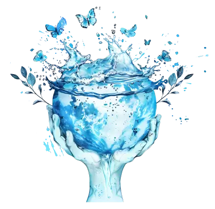 Hands Holding Water with Butterflies