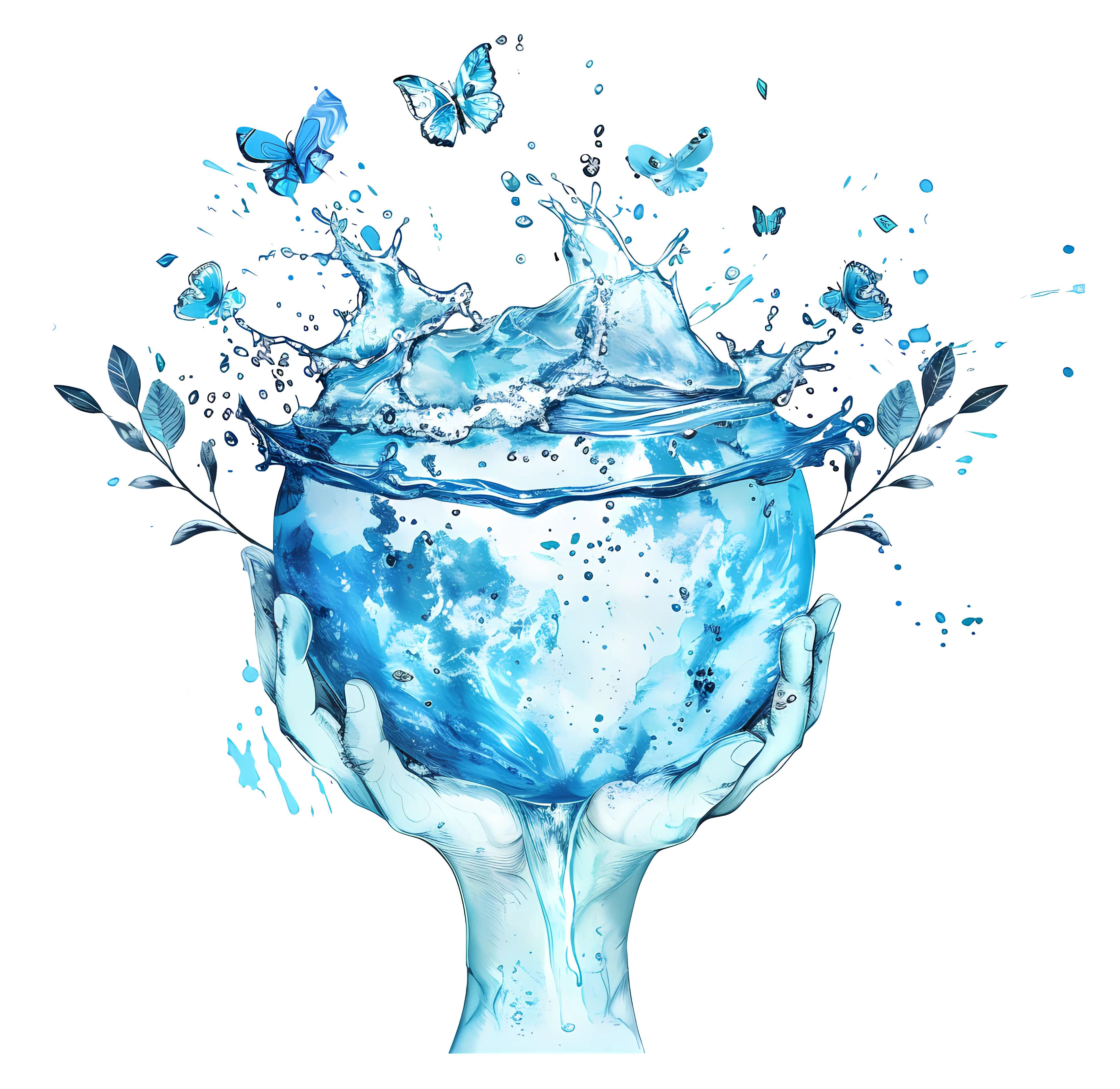 Hands Holding Water with Butterflies