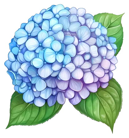 Blue Hydrangea with Green Leaves