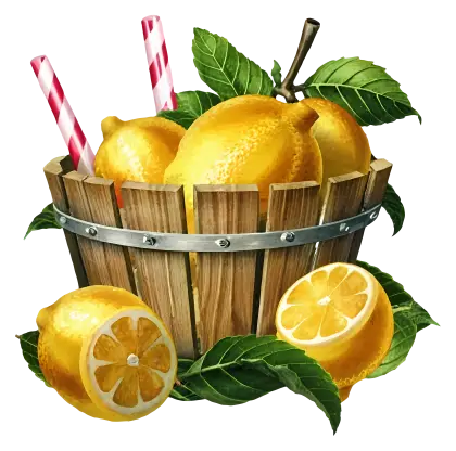 Basket of Fresh Lemons with Straws