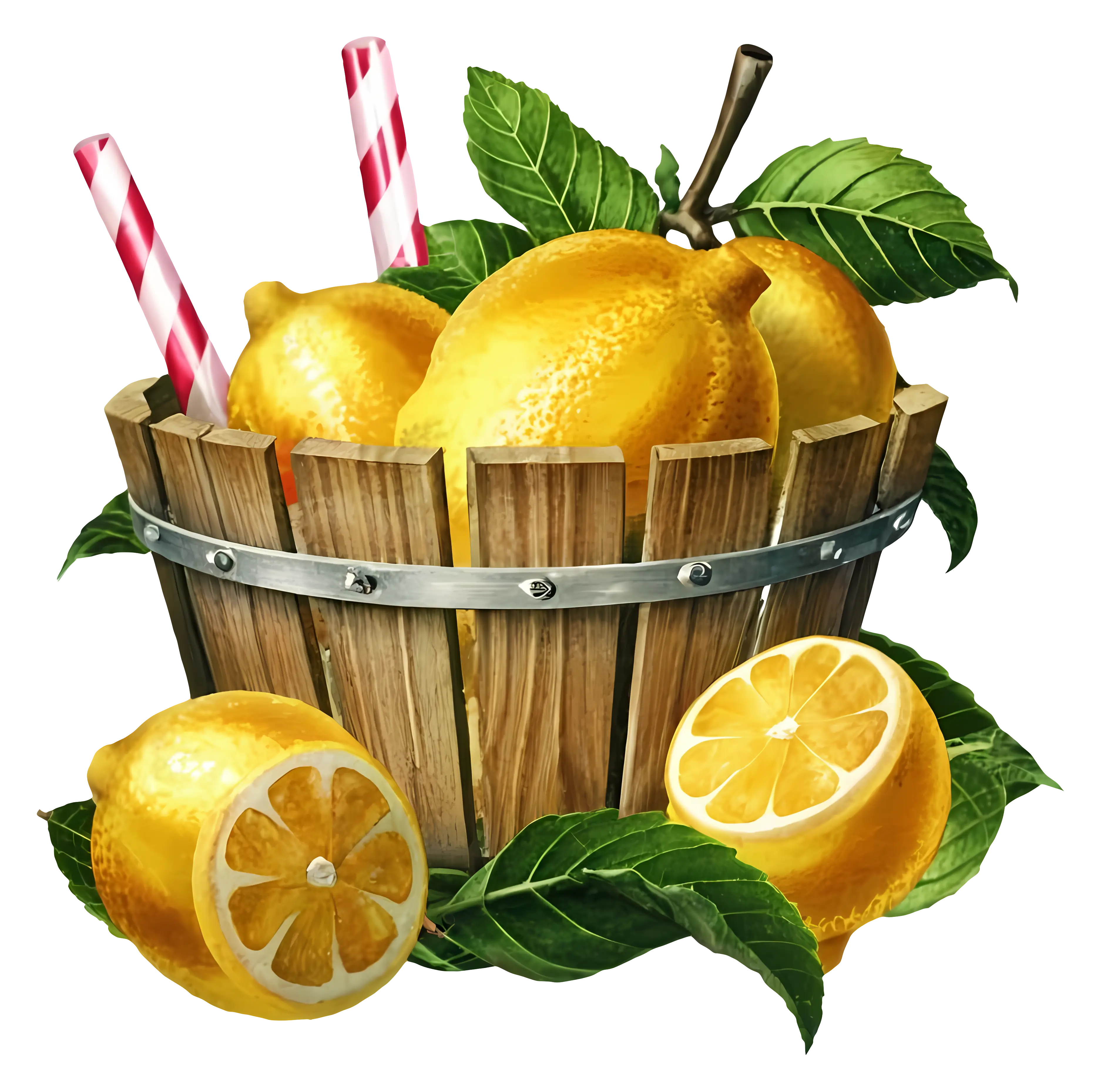 Basket of Fresh Lemons with Straws