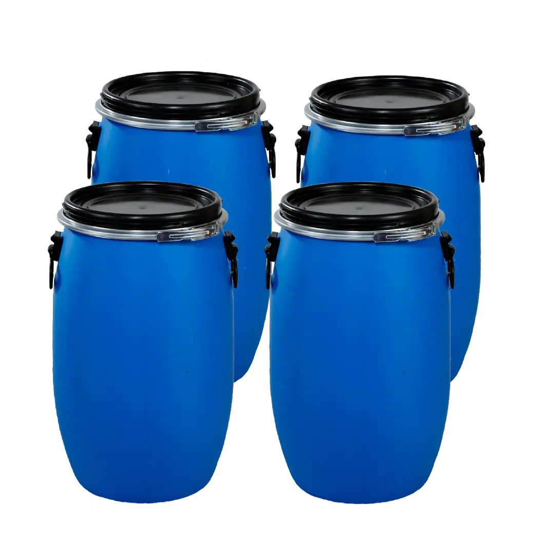 Set of Blue Plastic Barrels