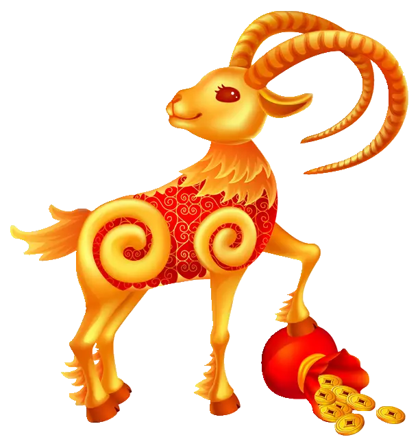 Golden Goat with Red Decorations for Chinese New Year