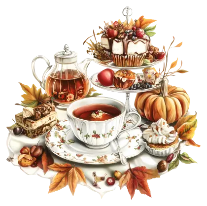 Autumn Tea Set with Seasonal Foods
