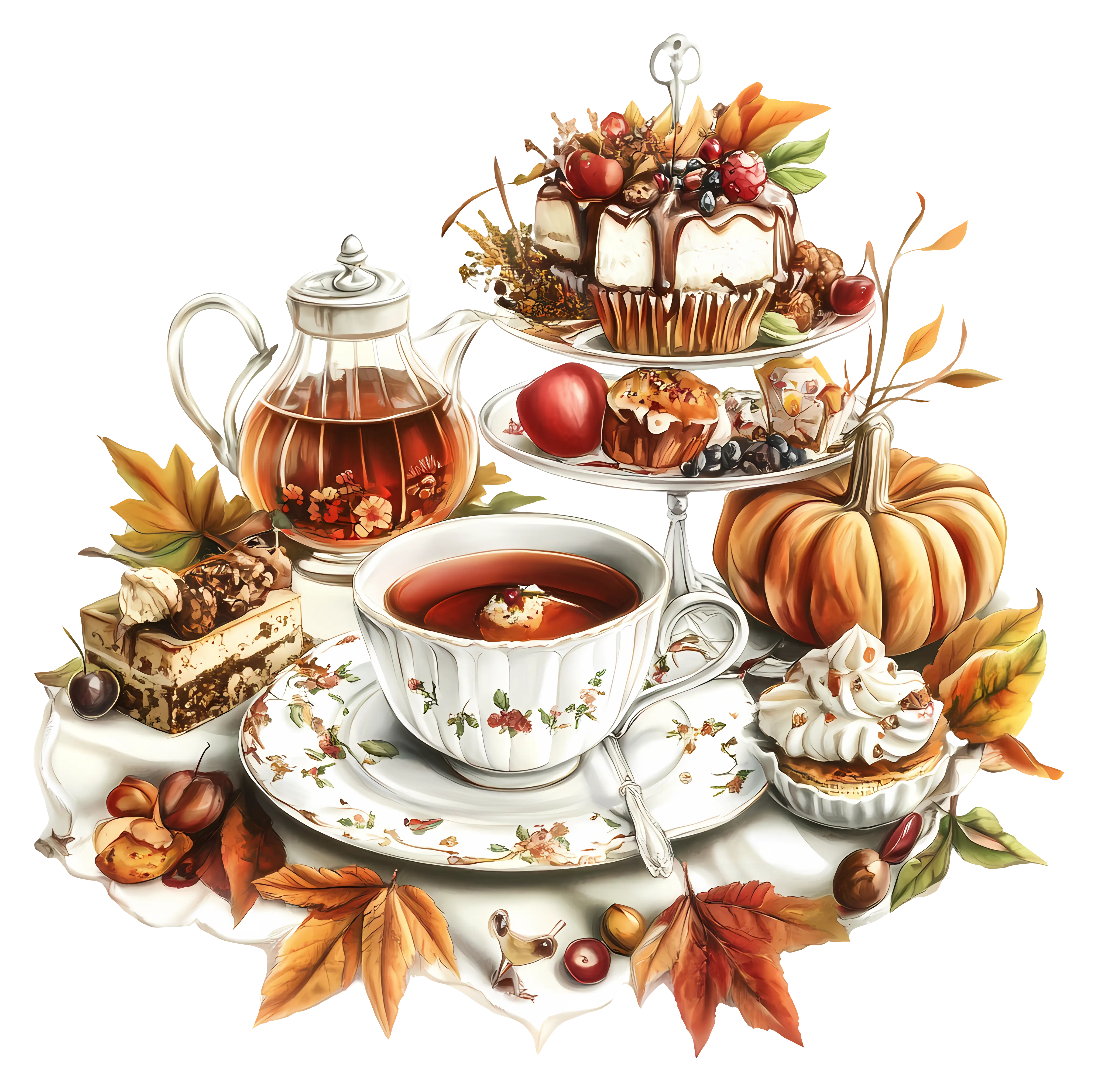 Autumn Tea Set with Seasonal Foods
