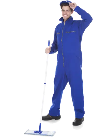 Cleaner in Uniform with Mop