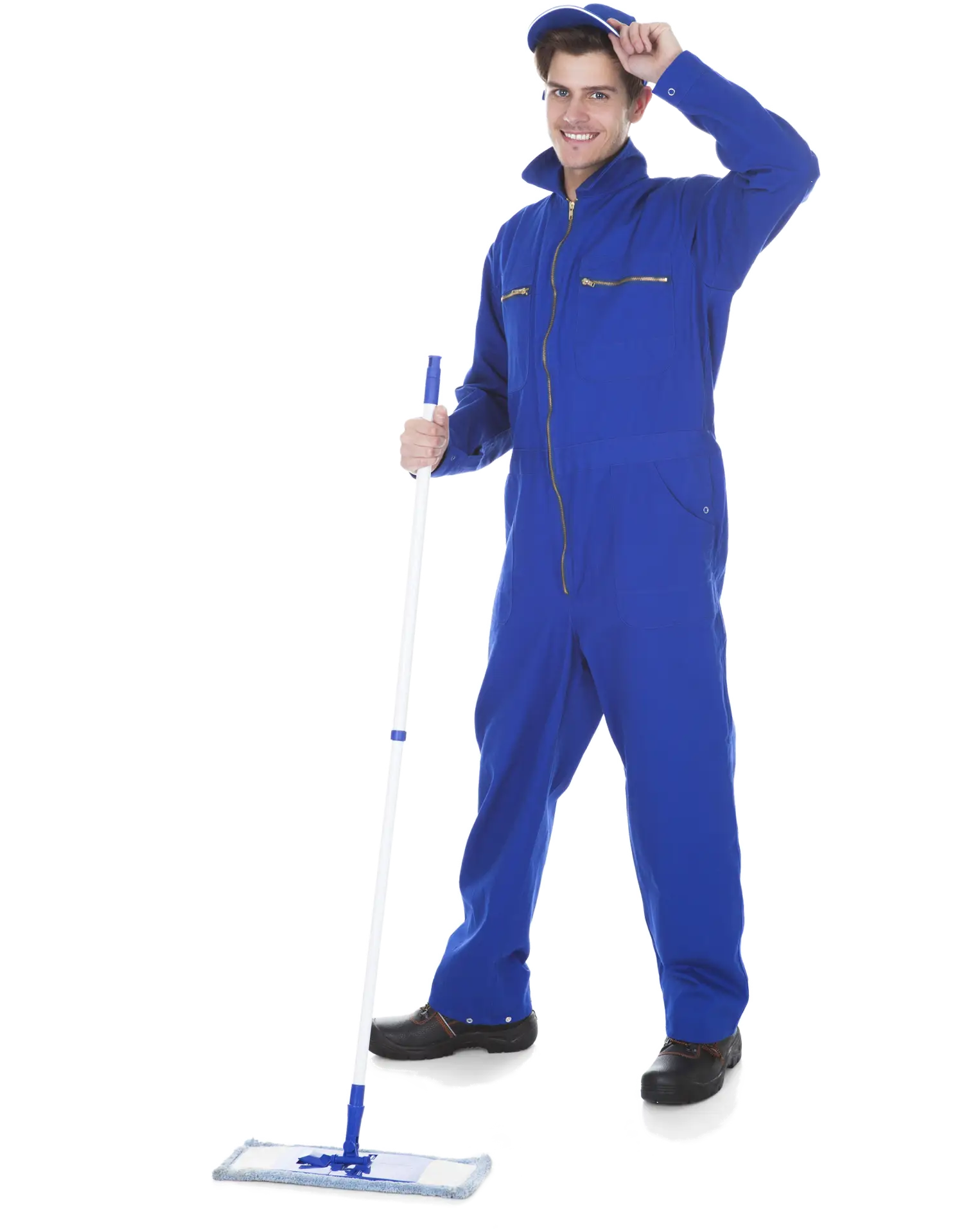 Cleaner in Uniform with Mop