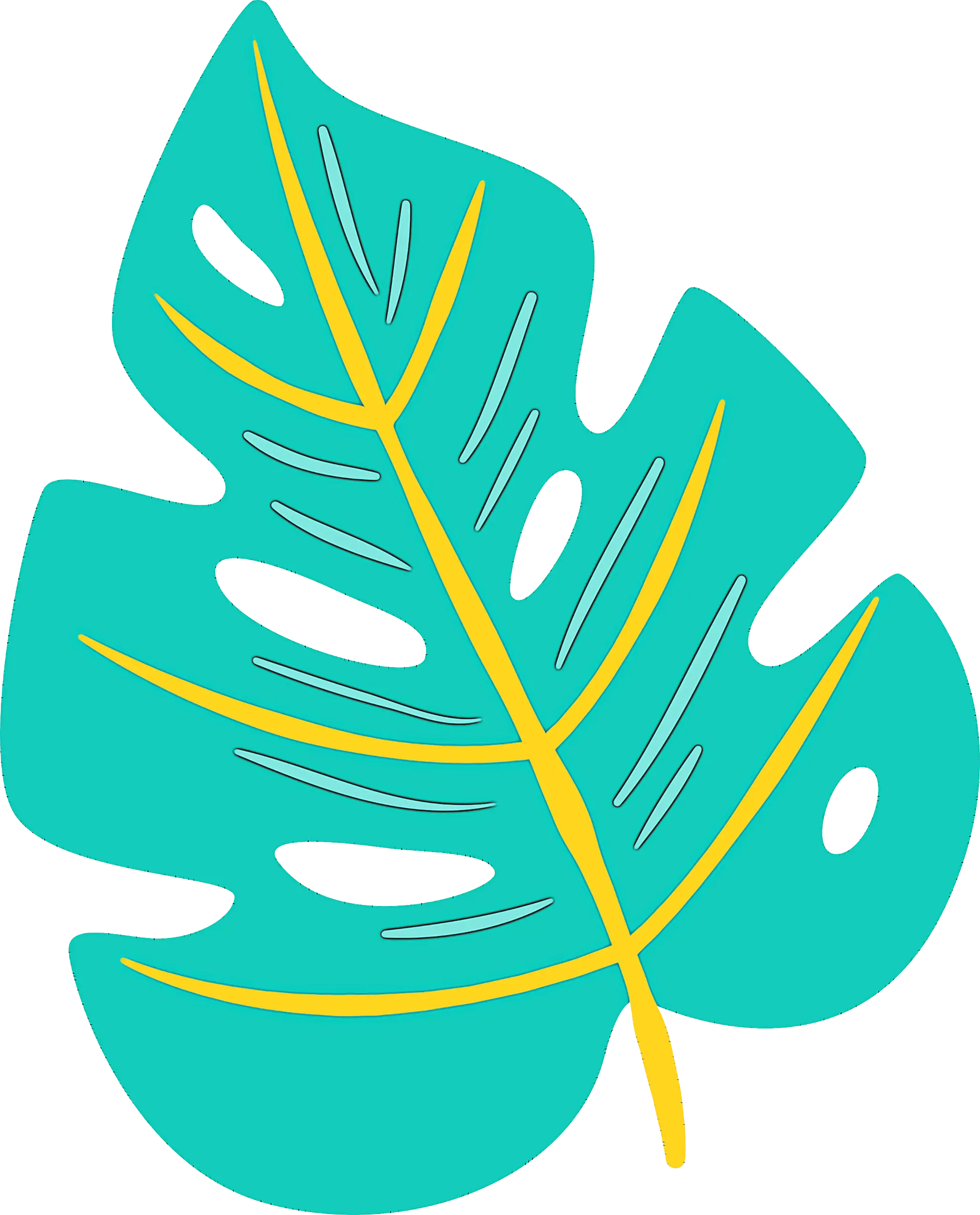 Tropical Leaf Illustration with Yellow Veins