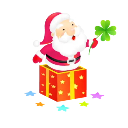 Santa Claus with Gift Box and Clover