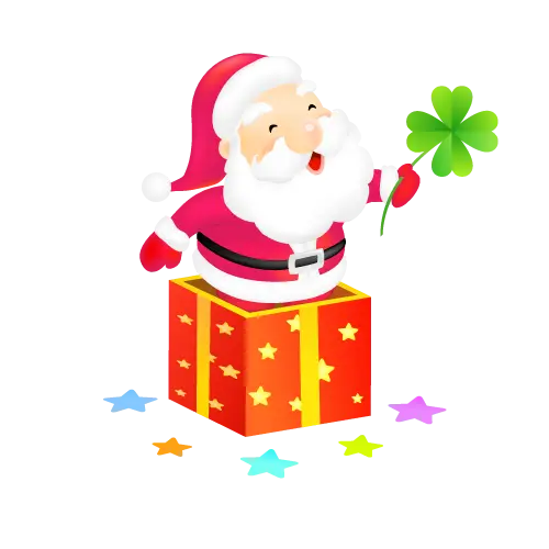 Santa Claus with Gift Box and Clover