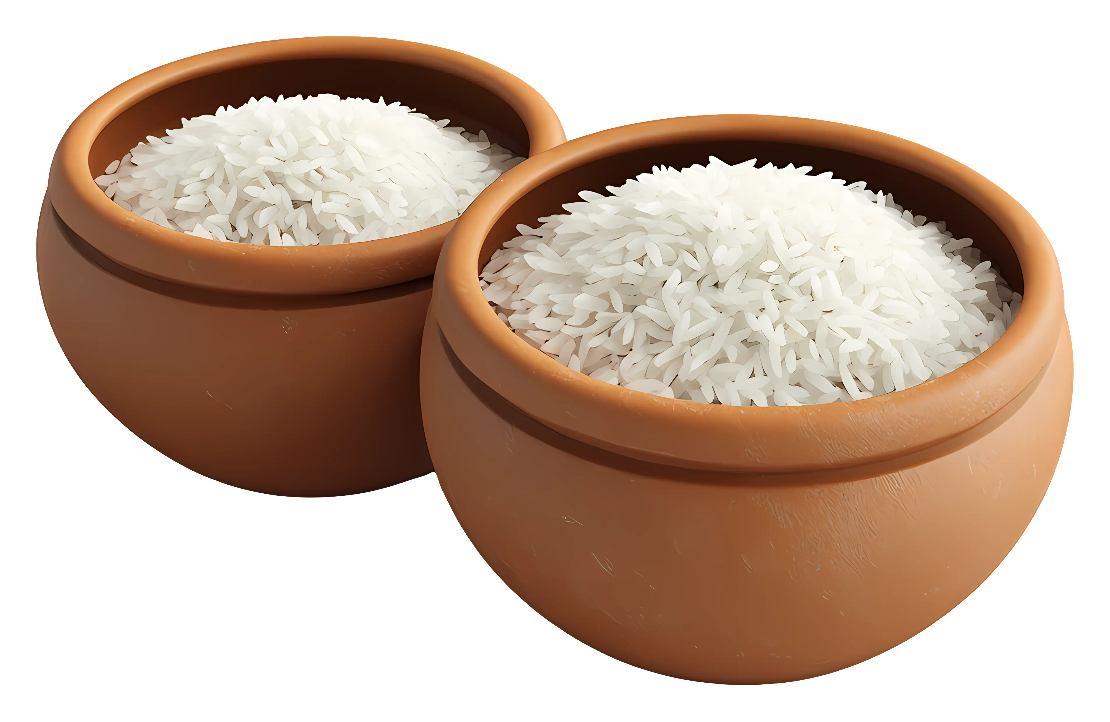 Clay Bowls Filled with White Rice