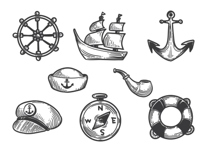 Vintage Nautical Icon Set with Marine Themes
