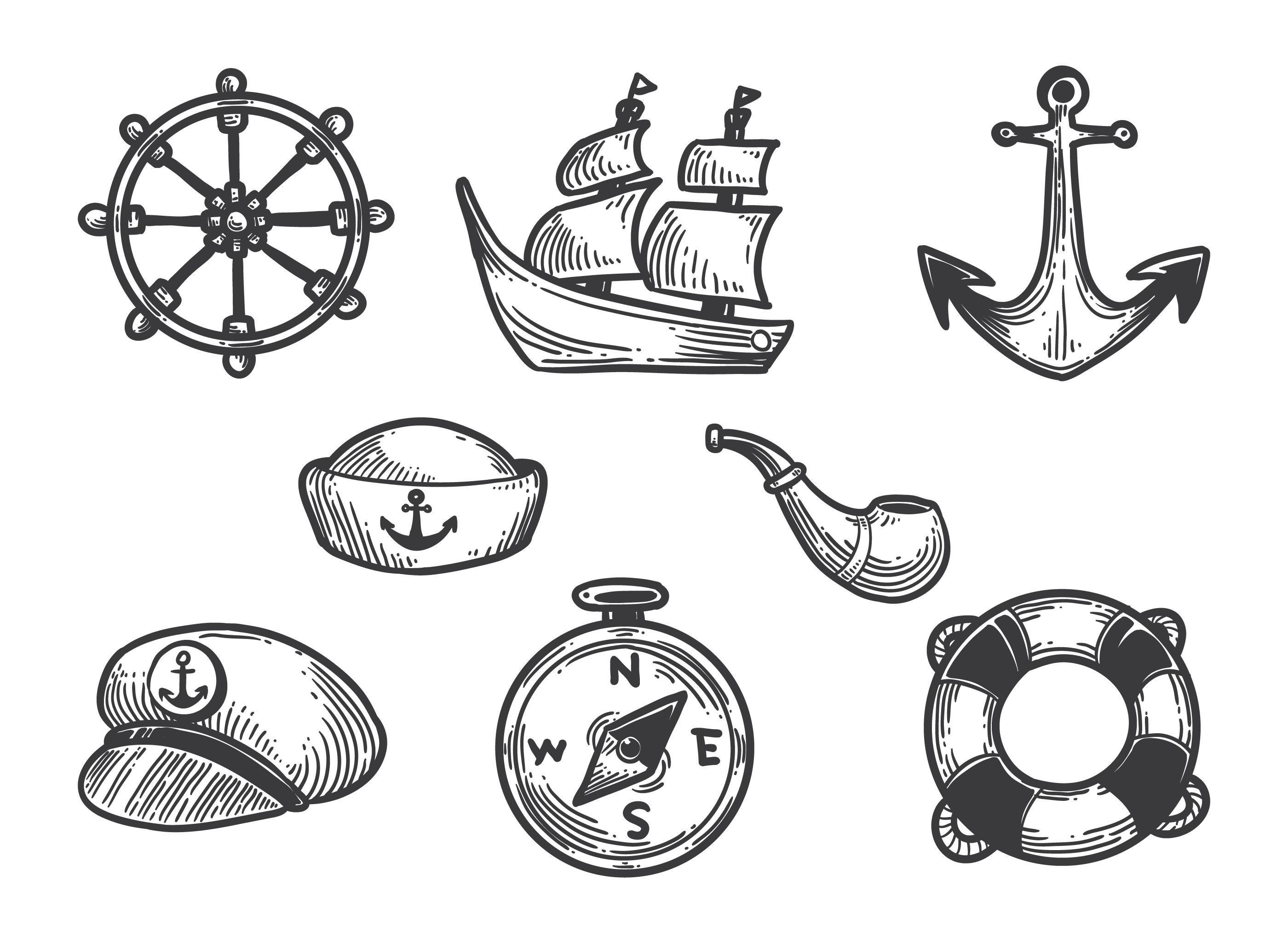 Vintage Nautical Icon Set with Marine Themes