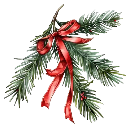 Pine Branch with Red Bow for Christmas