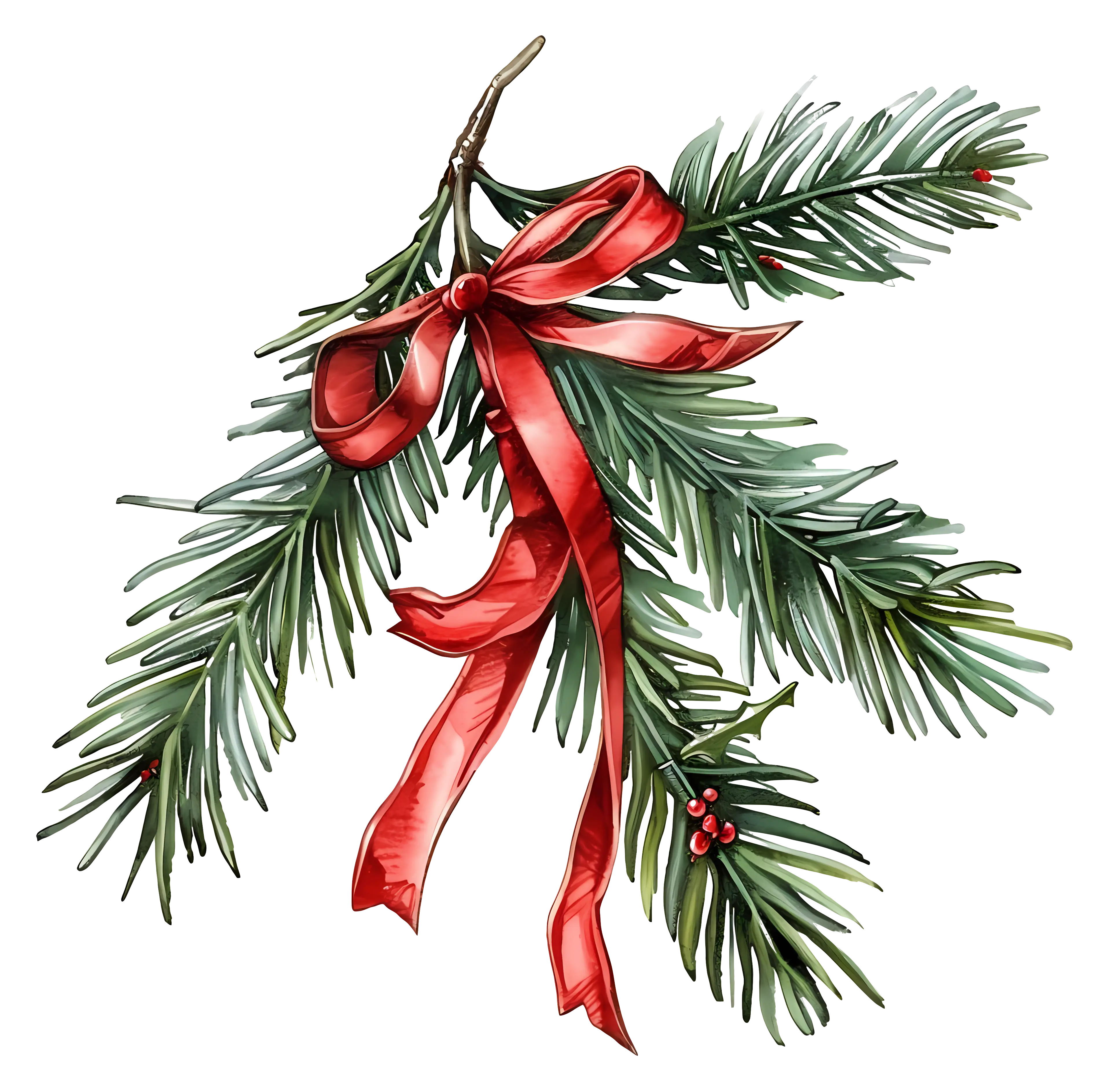 Pine Branch with Red Bow for Christmas