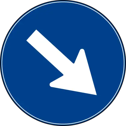 Downward Right Arrow in Blue Circle