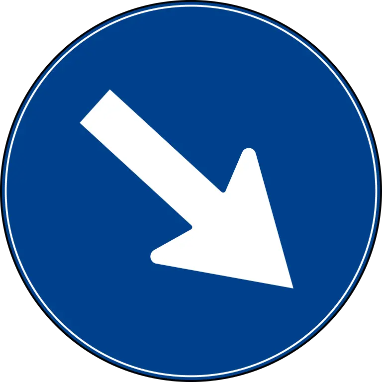 Downward Right Arrow in Blue Circle