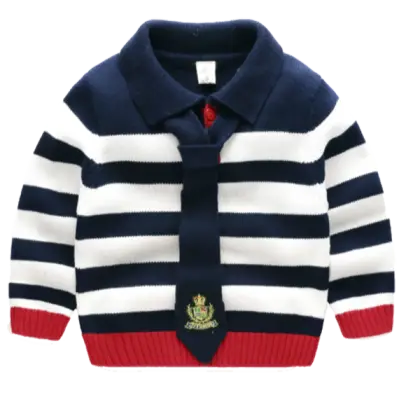 Striped Sweater with Tie Design for Children