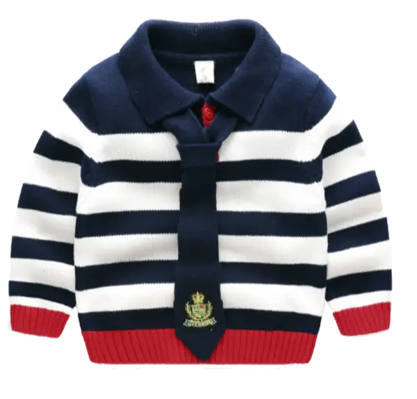 Striped Sweater with Tie Design for Children