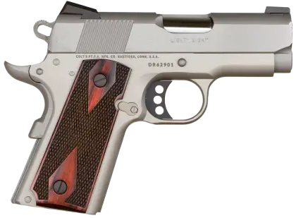 Silver Compact Pistol with Wooden Grip