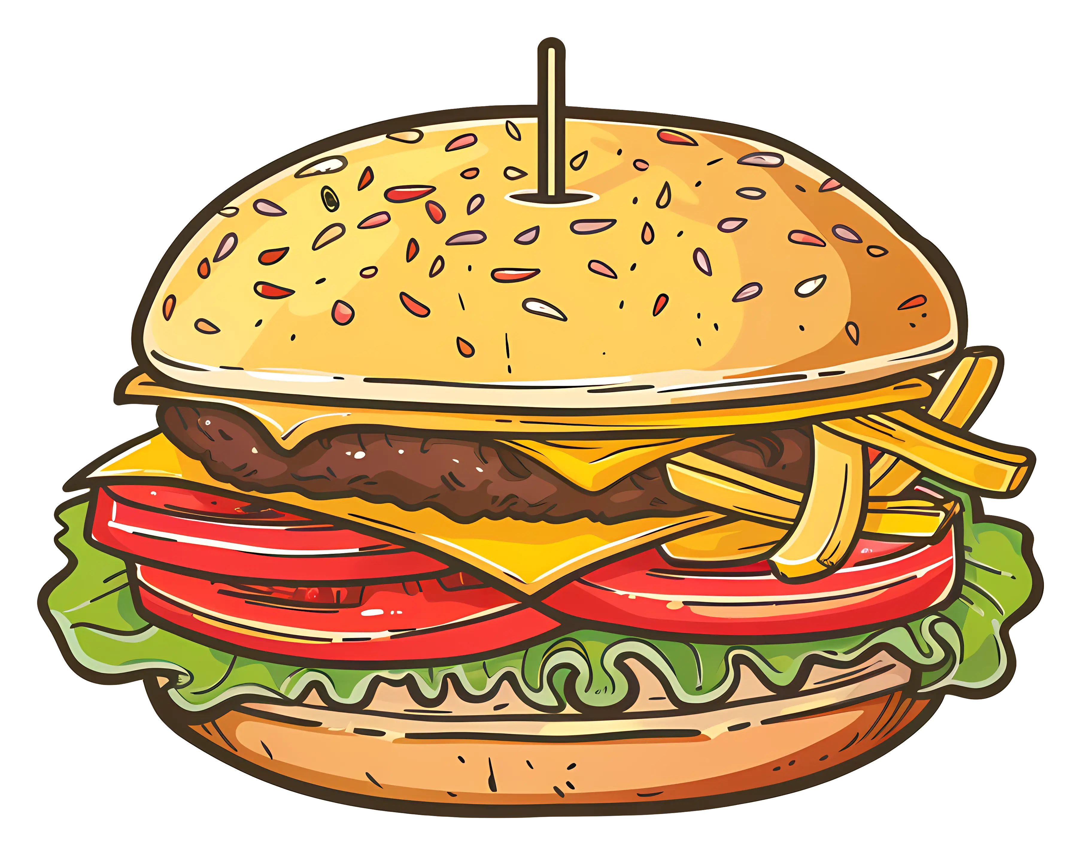 Delicious Cheeseburger with Toppings Illustration