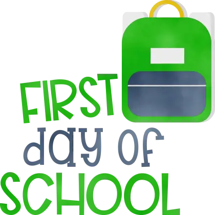Green Backpack with First Day of School Text
