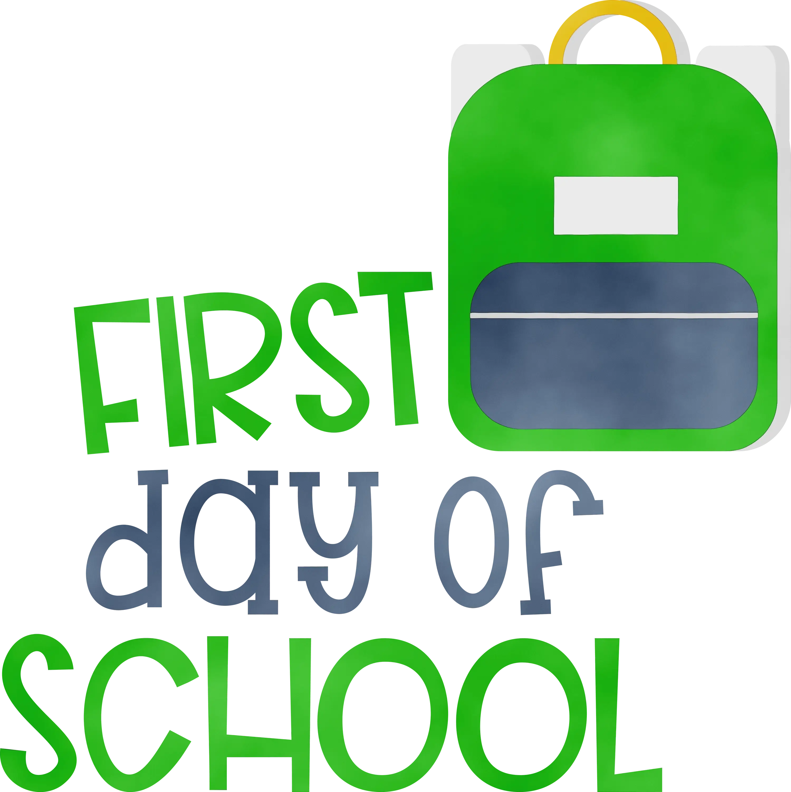 Green Backpack with First Day of School Text