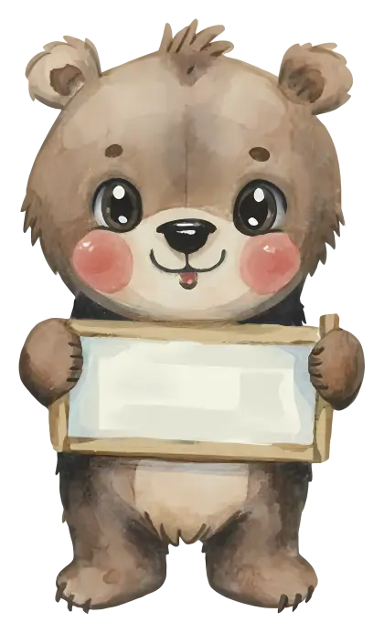 Cute Cartoon Bear Holding a Blank Sign