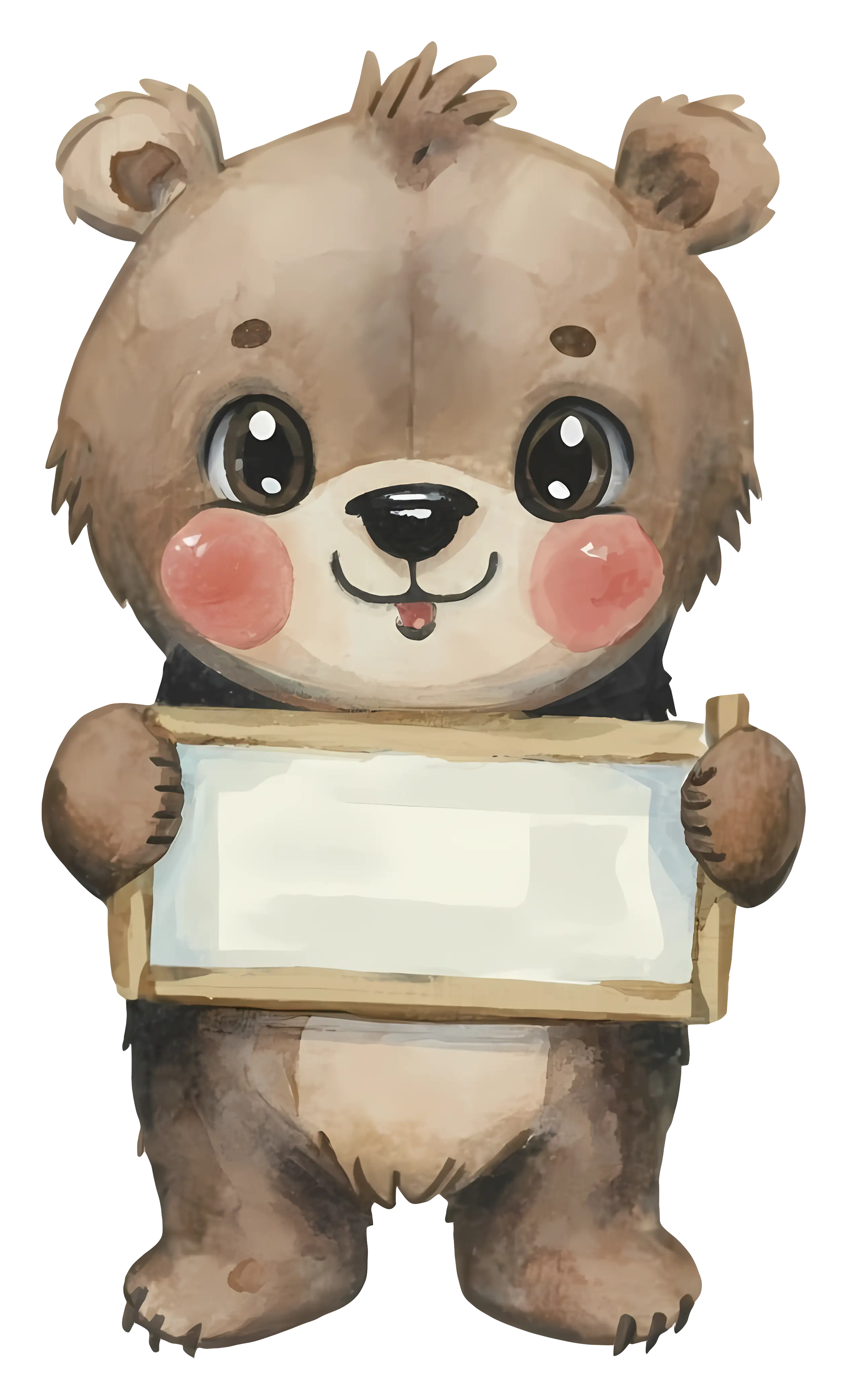 Cute Cartoon Bear Holding a Blank Sign