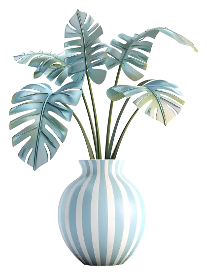 Striped Vase with Green Leaves