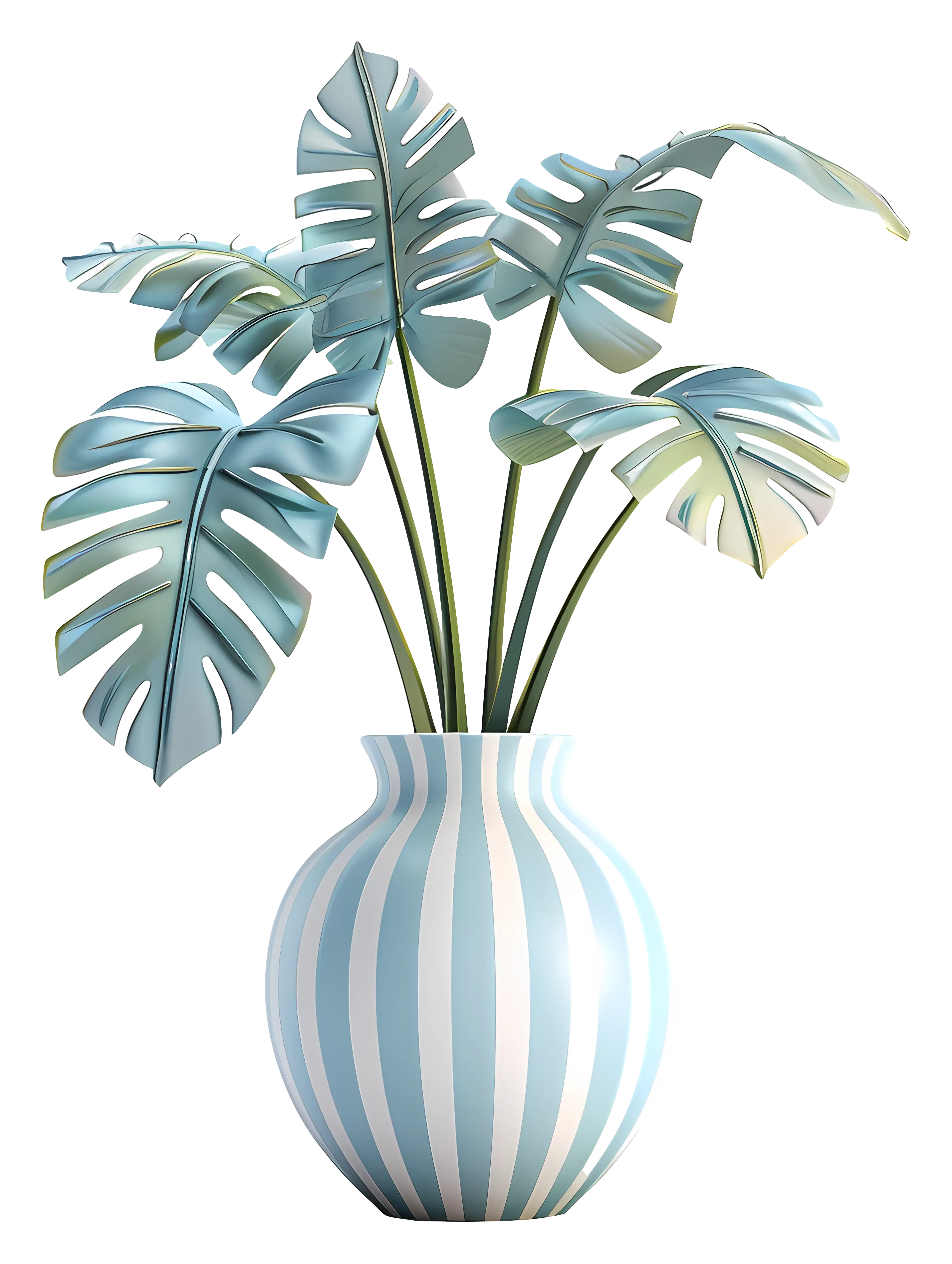 Striped Vase with Green Leaves
