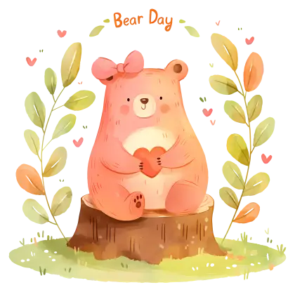 Cute Bear with Heart on Bear Day