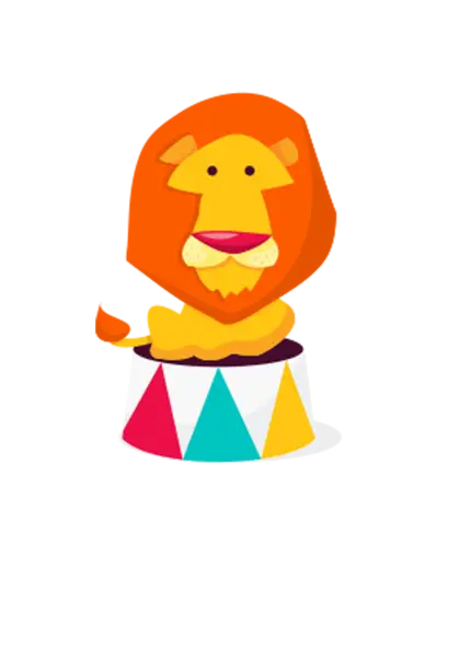 Cute Cartoon Lion on Circus Stand
