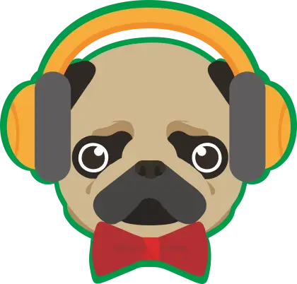 Pug Wearing Headphones Cartoon