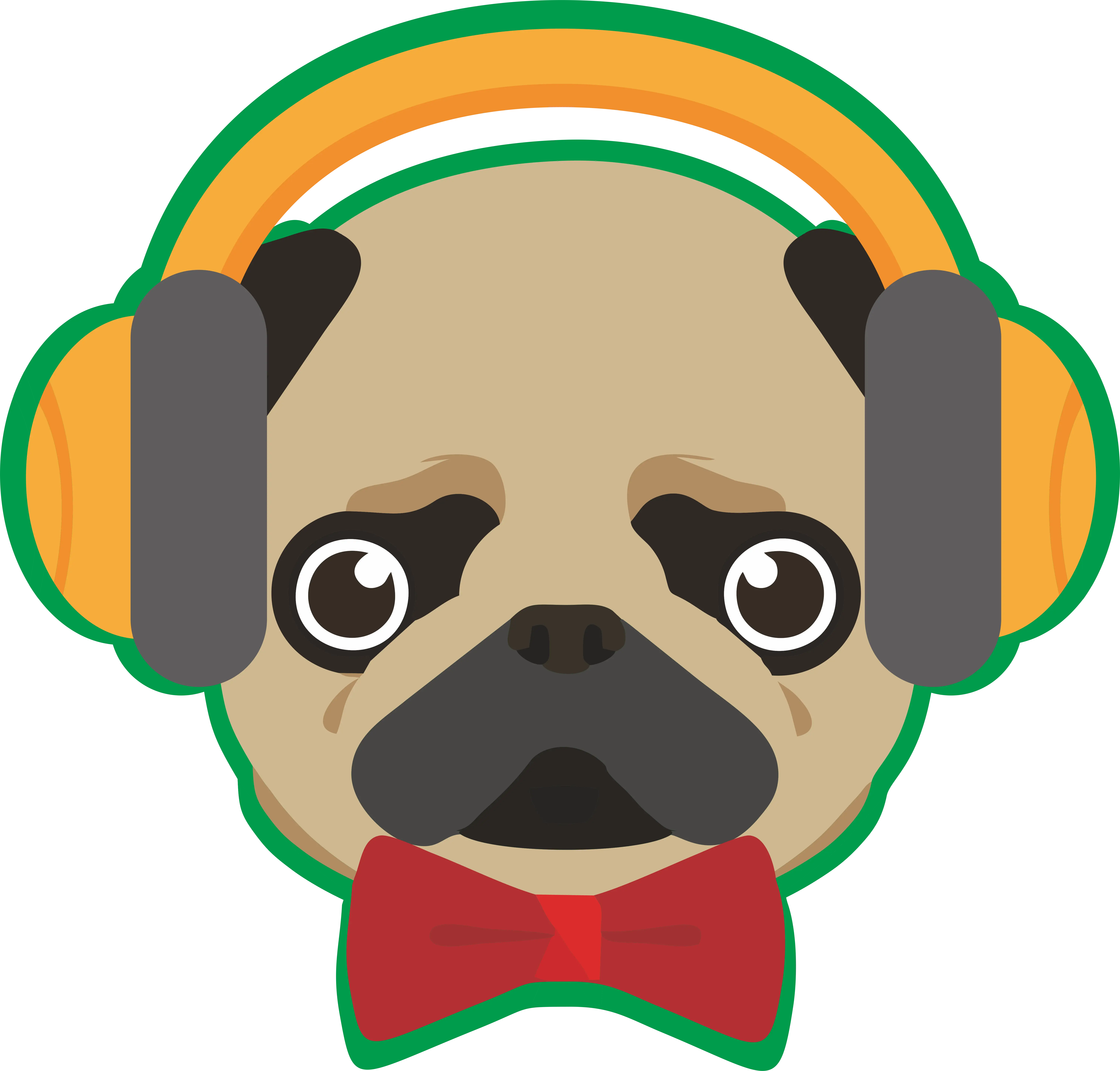 Pug Wearing Headphones Cartoon