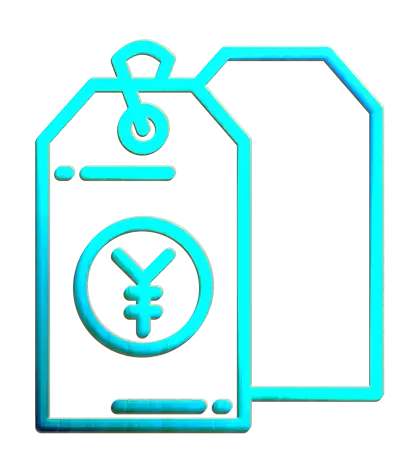 Yen Sign on Price Tag in Blue Neon Style