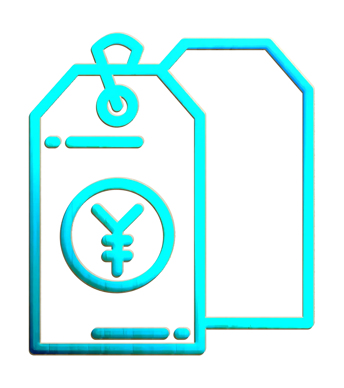 Yen Sign on Price Tag in Blue Neon Style