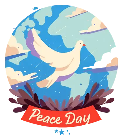 Peace Day Emblem with Dove and Red Banner