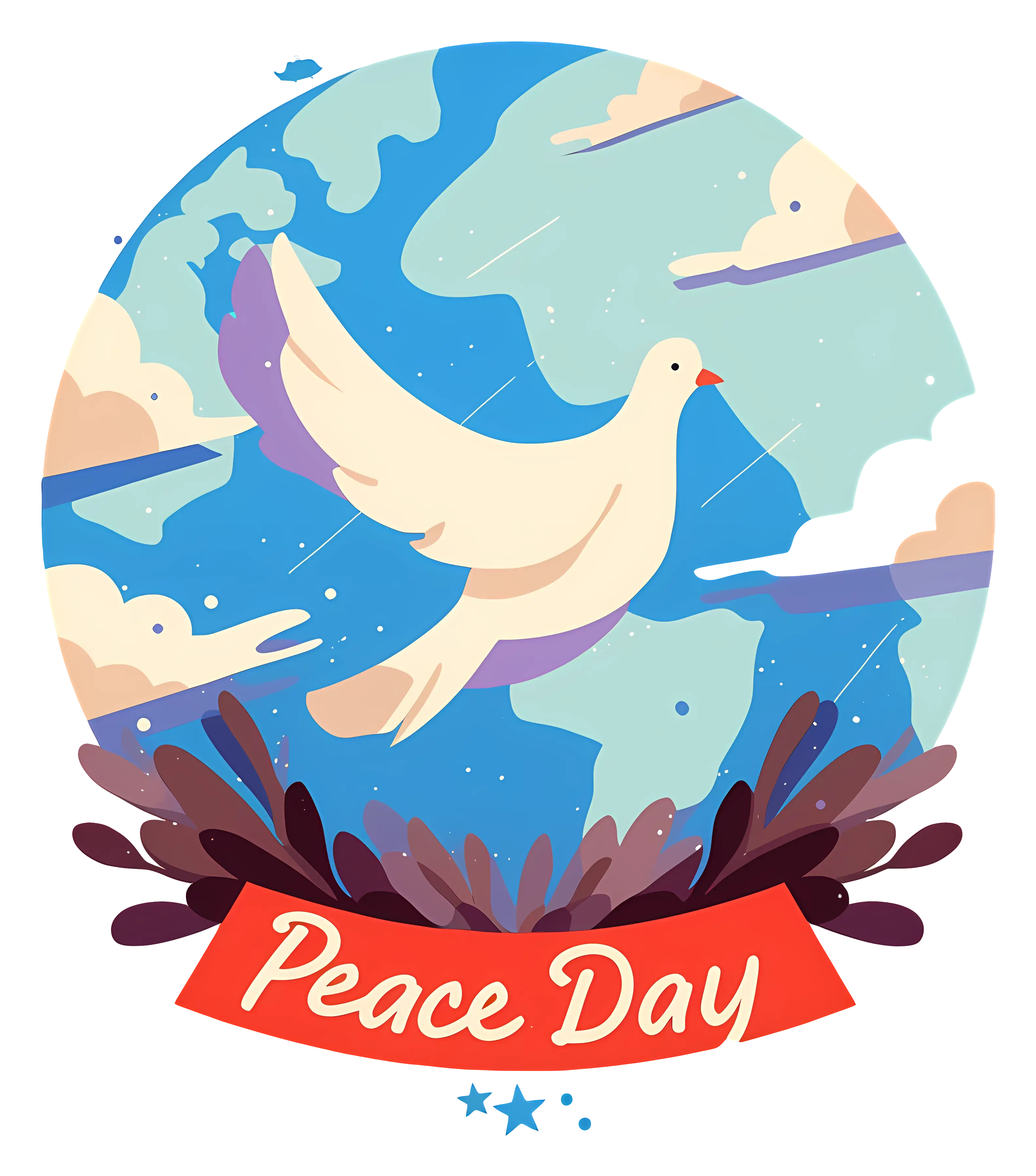 Peace Day Emblem with Dove and Red Banner