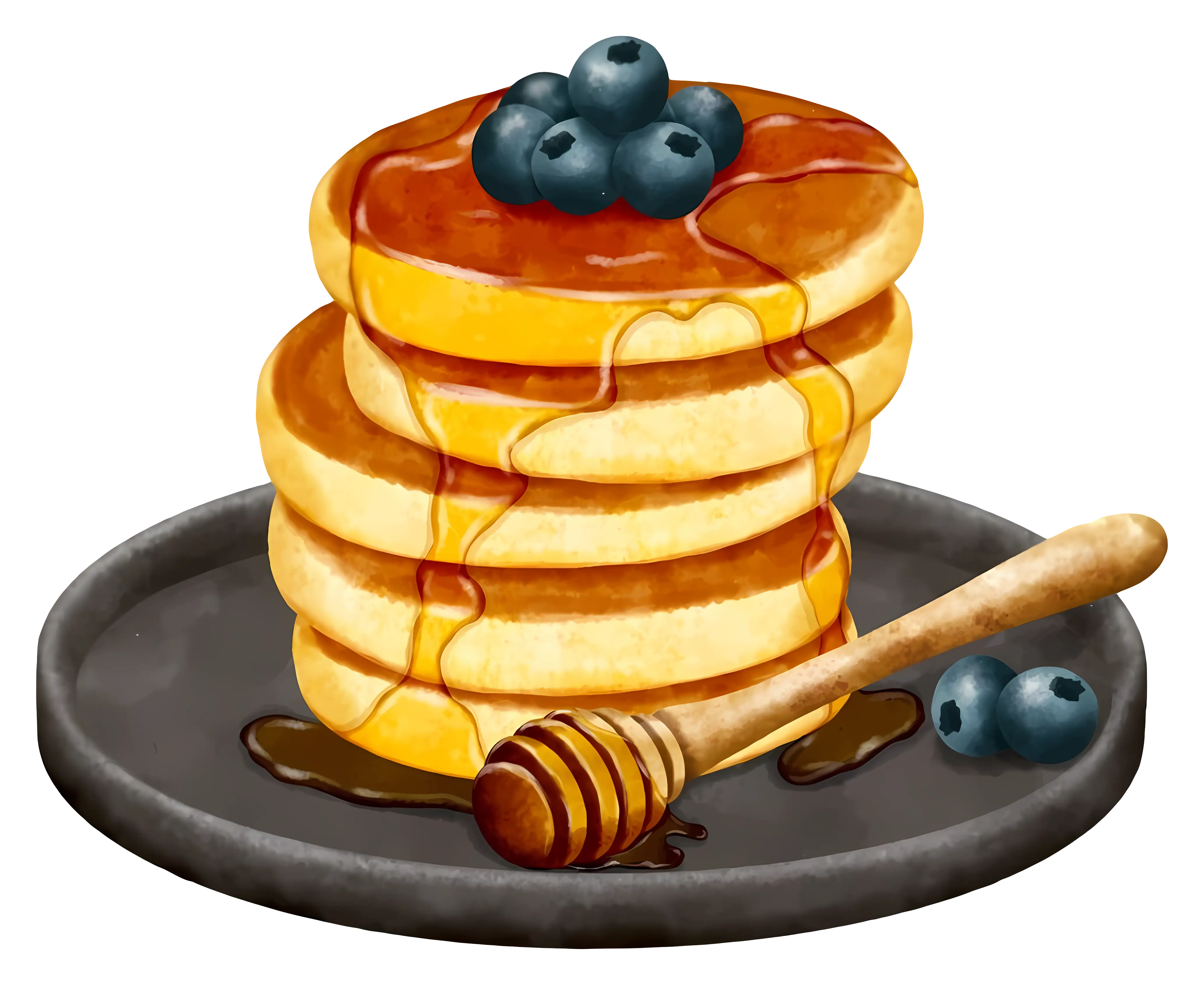 Delicious Pancakes with Blueberries and Honey