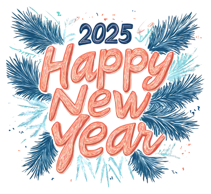 Happy New Year 2025 Text with Decorations