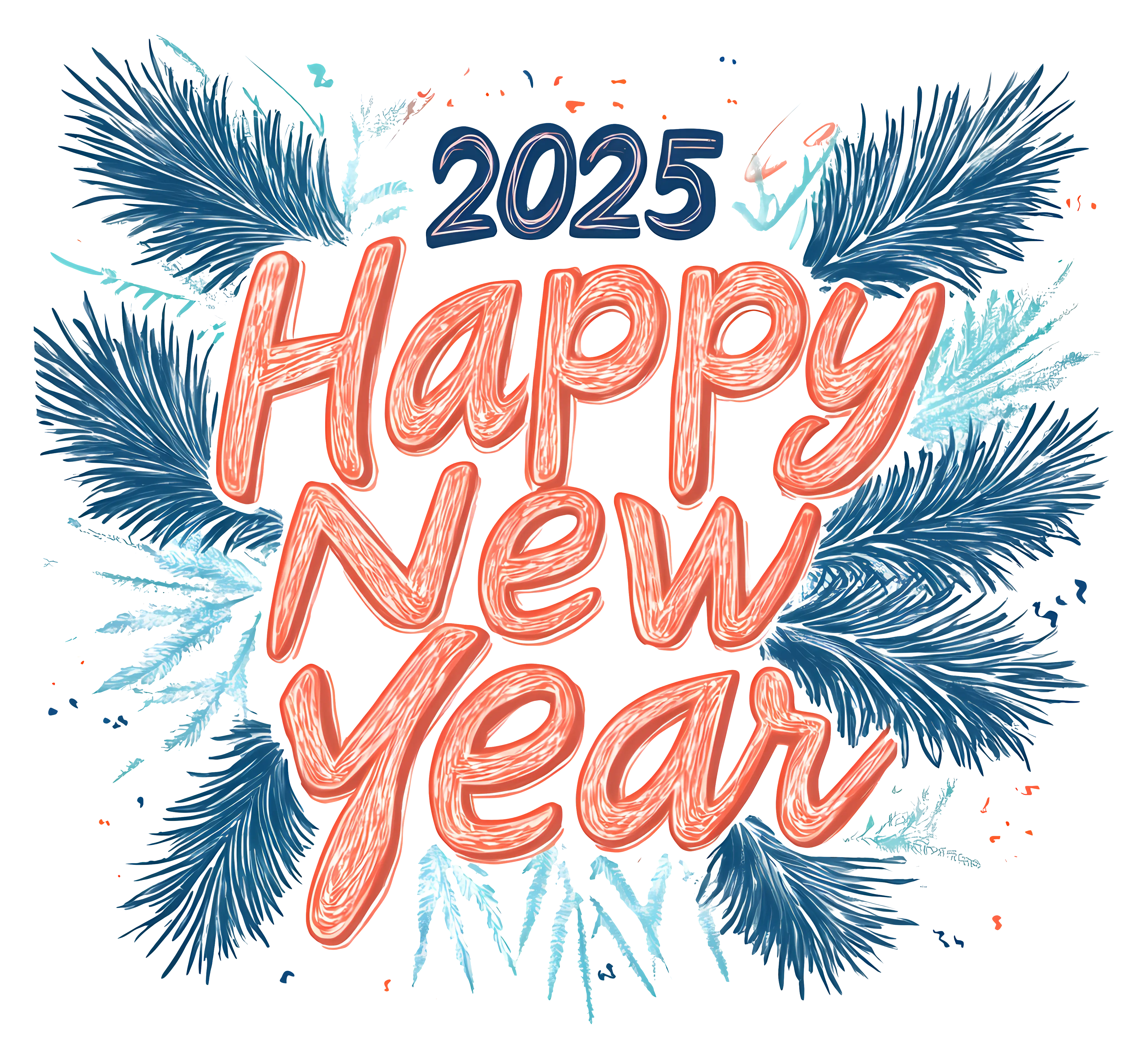 Happy New Year 2025 Text with Decorations